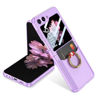 For Samsung Galaxy Z Flip6 GKK Integrated Ultra-thin Leather Card Slots Phone Case with Ring Holder(Purple) - Galaxy Z Flip6 5G Cases by GKK | Online Shopping South Africa | PMC Jewellery | Buy Now Pay Later Mobicred