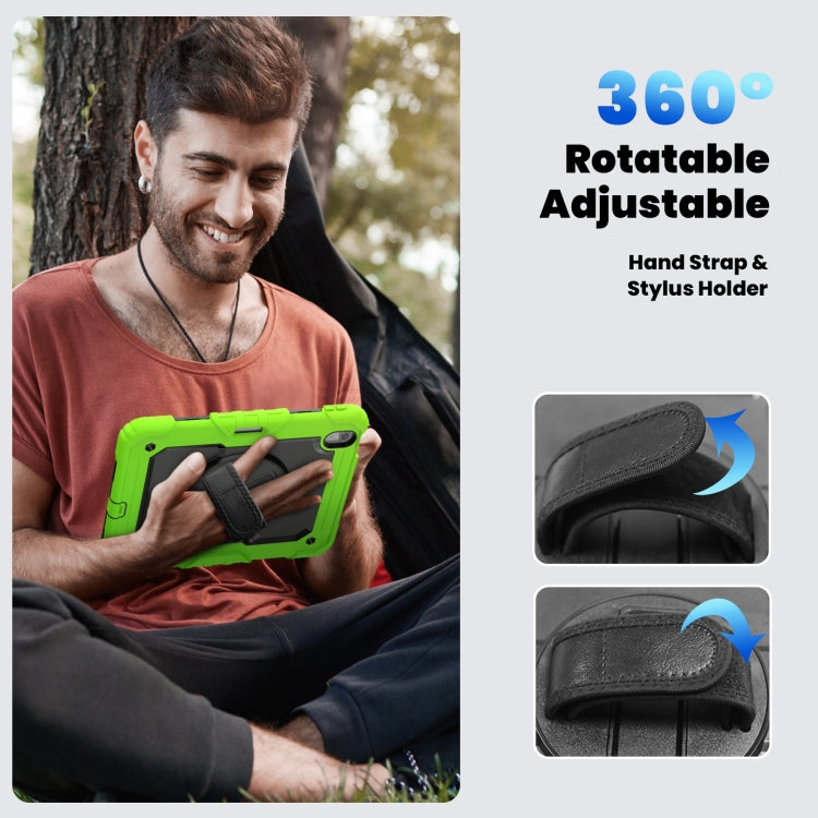 For iPad Air 11 2025 / 2024 Turntable Holder Silicone Hybrid PC Tablet Case with Shoulder Strap(Black + Yellow Green) - free shipping - PMC TechLife - Order now!