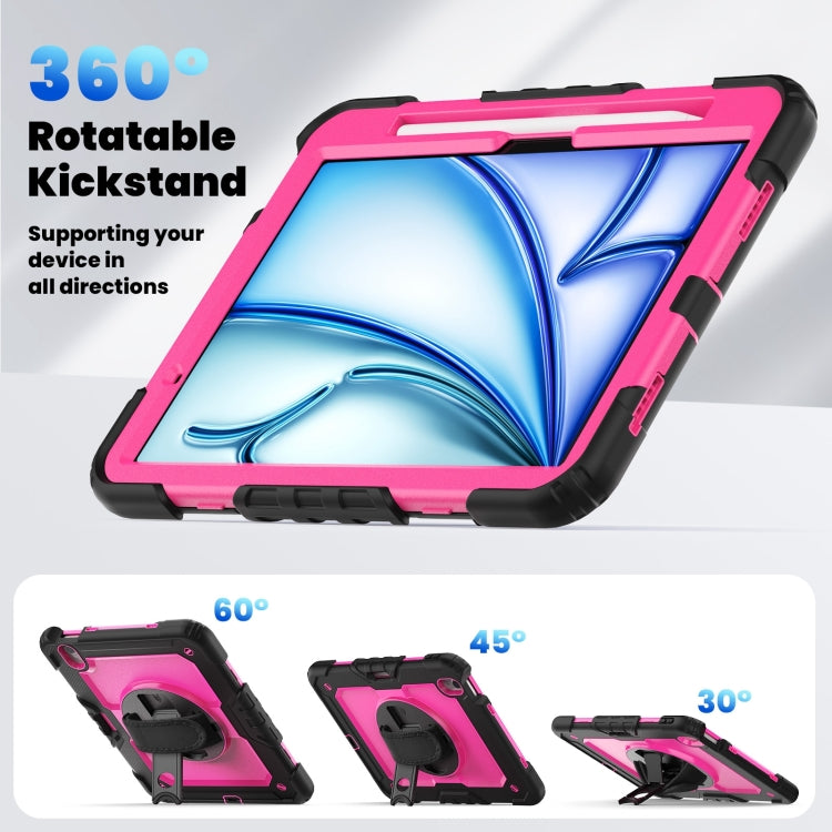 For iPad Air 11 2024 Silicone Hybrid PC Tablet Case with Shoulder Strap(Rose Red + Black) - iPad Air 11 2024 Cases by PMC TechLife | Online Shopping South Africa | PMC TechLife | Buy Now Pay Later Mobicred