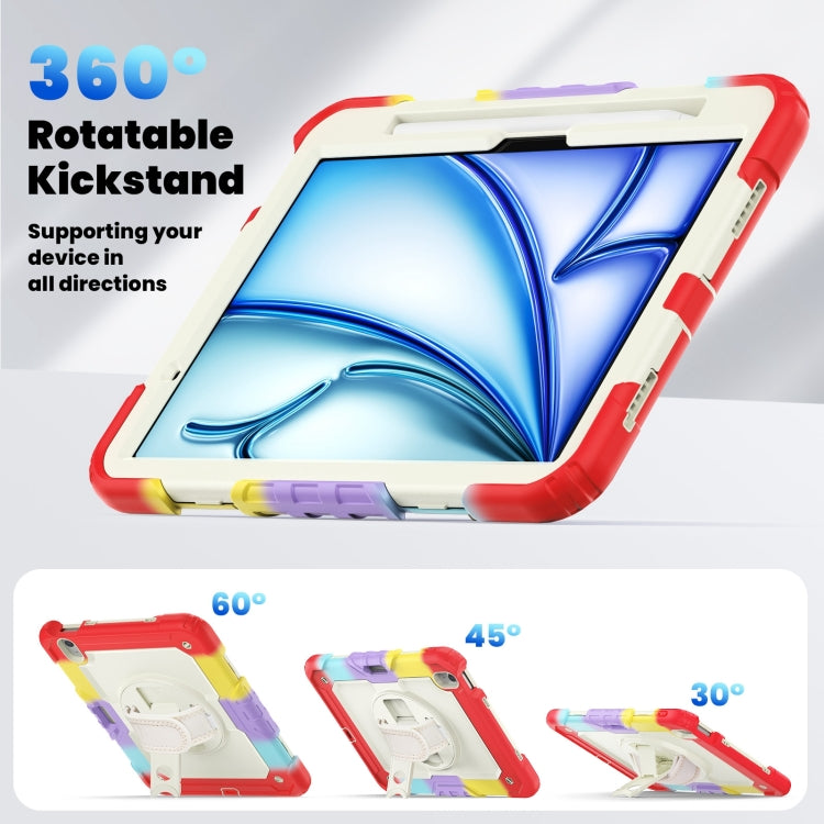 For iPad Air 11 2025 / 2024 Turntable Holder Silicone Hybrid PC Tablet Case with Shoulder Strap(Camouflage Red) - free shipping - PMC TechLife - Order now!
