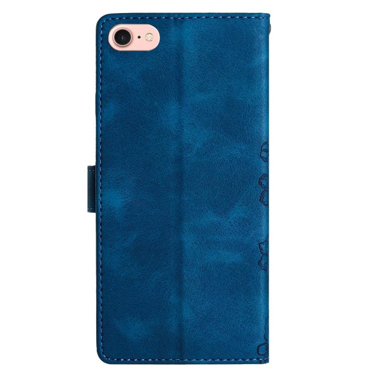 For iPhone 16e Cherry Blossom Butterfly Skin Feel Embossed PU Phone Case(Blue) - iPhone 16e Cases by PMC TechLife | Online Shopping South Africa | PMC TechLife | Buy Now Pay Later Mobicred