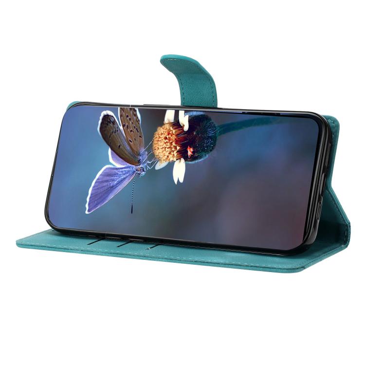 For iPhone 16e Cherry Blossom Butterfly Skin Feel Embossed PU Phone Case(Green) - iPhone 16e Cases by PMC TechLife | Online Shopping South Africa | PMC TechLife | Buy Now Pay Later Mobicred