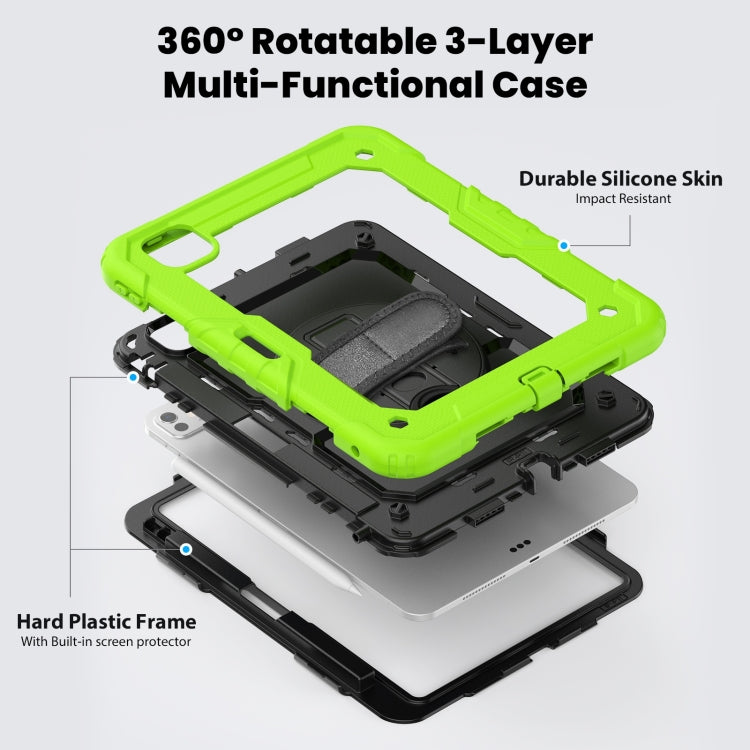 For iPad Pro 11 2024 Silicone Hybrid PC Tablet Case with Shoulder Strap(Black + Yellow Green) - iPad Pro 11 2024 Cases by PMC TechLife | Online Shopping South Africa | PMC TechLife | Buy Now Pay Later Mobicred