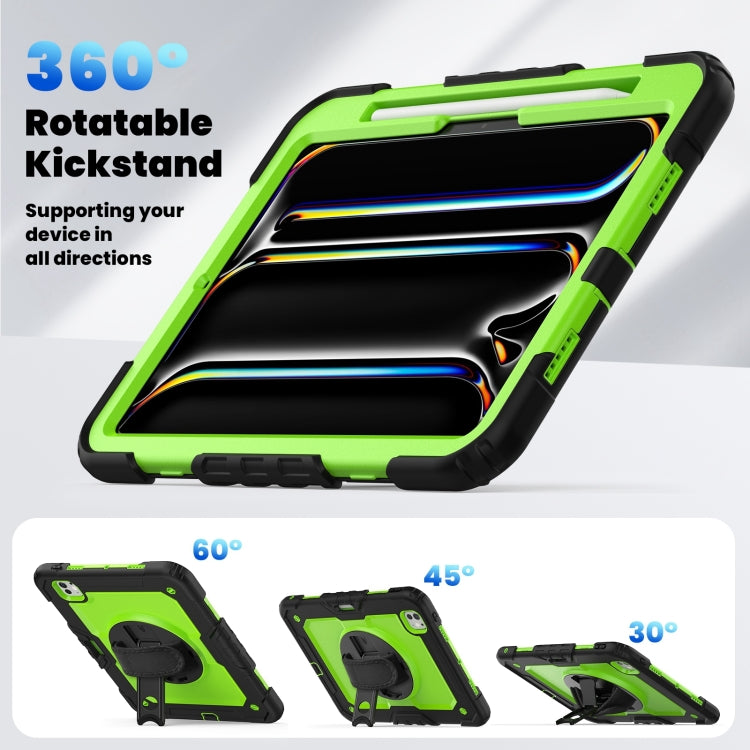 For iPad Pro 11 2024 Silicone Hybrid PC Tablet Case with Shoulder Strap(Yellow Green + Black) - iPad Pro 11 2024 Cases by PMC TechLife | Online Shopping South Africa | PMC TechLife | Buy Now Pay Later Mobicred
