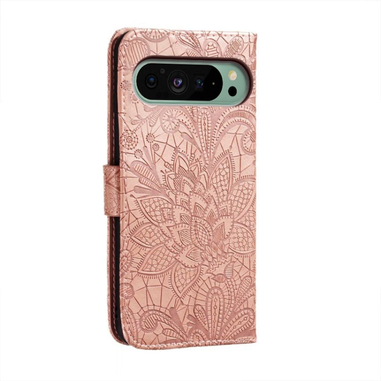 For Google Pixel 9 Lace Flower Embossing Flip Leather Phone Case(Rose Gold) - Google Cases by PMC Jewellery | Online Shopping South Africa | PMC Jewellery | Buy Now Pay Later Mobicred