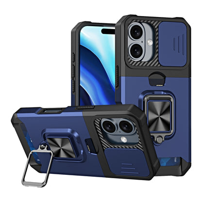 For iPhone 16 Camera Shield Card Slot PC+TPU Phone Case(Blue) - iPhone 16 Cases by PMC Jewellery | Online Shopping South Africa | PMC Jewellery | Buy Now Pay Later Mobicred