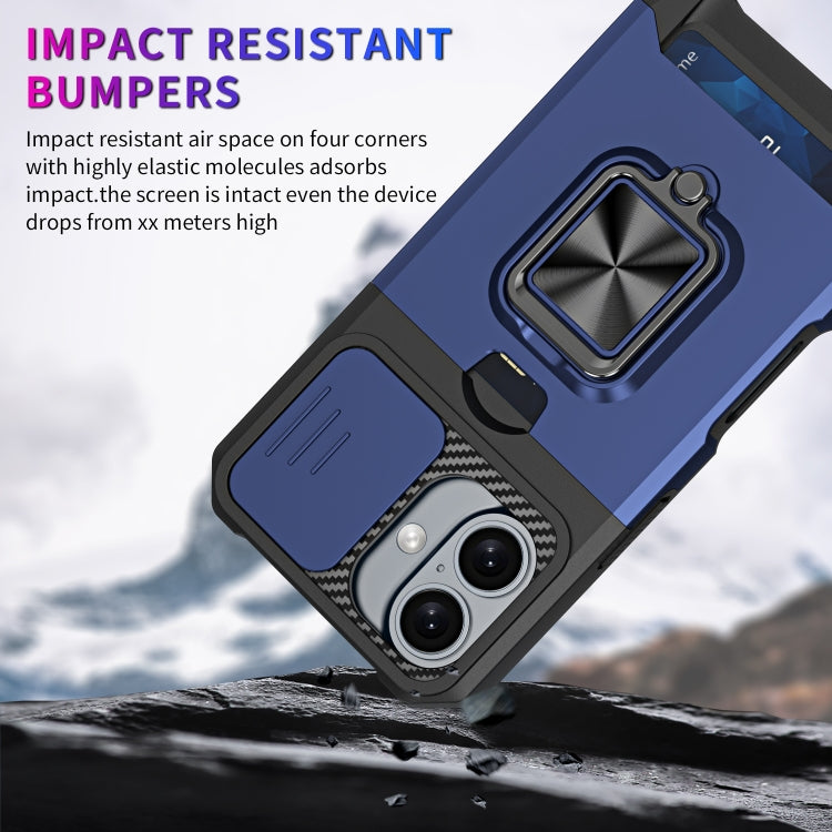 For iPhone 16 Camera Shield Card Slot PC+TPU Phone Case(Red) - iPhone 16 Cases by PMC TechLife | Online Shopping South Africa | PMC TechLife | Buy Now Pay Later Mobicred