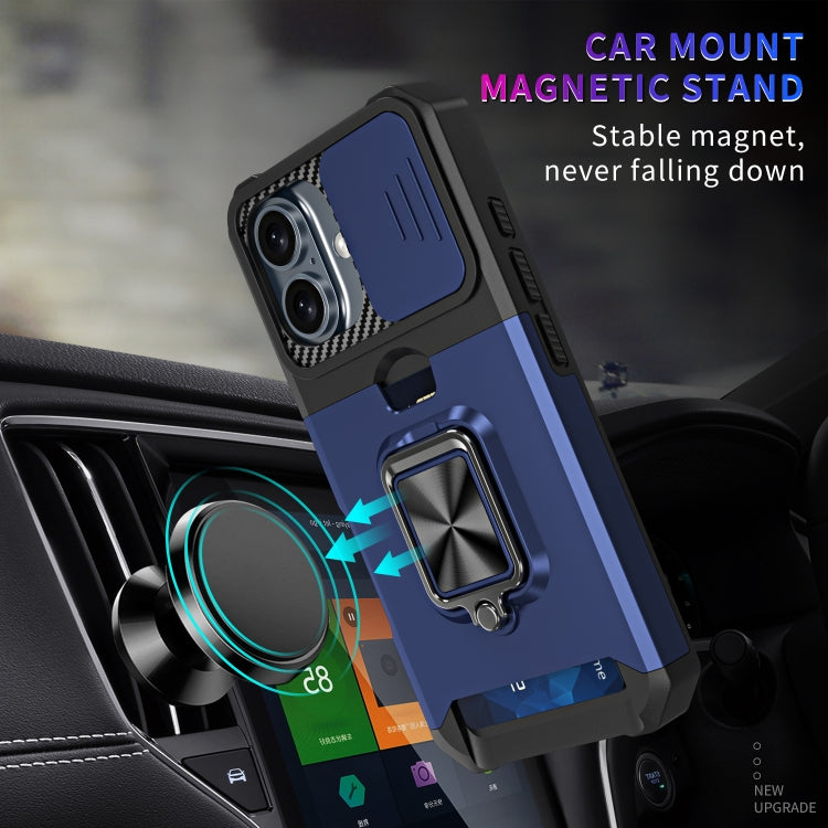 For iPhone 16 Camera Shield Card Slot PC+TPU Phone Case(Red) - iPhone 16 Cases by PMC TechLife | Online Shopping South Africa | PMC TechLife | Buy Now Pay Later Mobicred