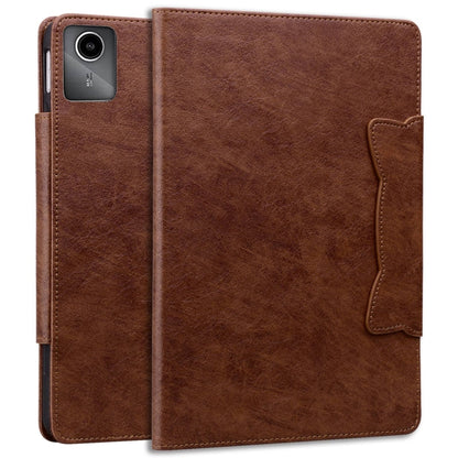 For Lenovo Xiaoxin Pad M11 2024 Cat Buckle Leather Tablet Case(Brown) - Lenovo by PMC Jewellery | Online Shopping South Africa | PMC Jewellery | Buy Now Pay Later Mobicred