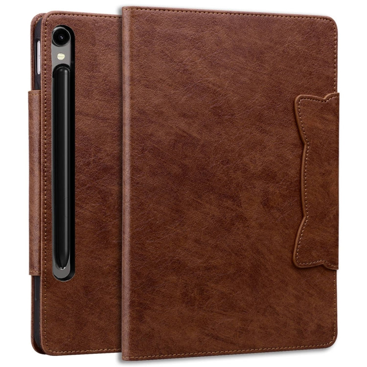 For Samsung Galaxy Tab S9+ / S8+ / S7+ Cat Buckle Leather Smart Tablet Case(Brown) - Galaxy Tab S9+ Cases by PMC Jewellery | Online Shopping South Africa | PMC Jewellery | Buy Now Pay Later Mobicred