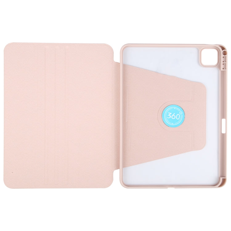 For iPad Air 13 2024 GEBEI Acrylic TPU 3-folding Rotating Smart Tablet Leather Case withh Pen Slot(Pink) - iPad Air 13 2024 Cases by GEBEI | Online Shopping South Africa | PMC Jewellery | Buy Now Pay Later Mobicred