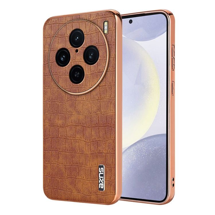 For vivo X100 Pro 5G / X100s Pro AZNS Electroplated Frame Crocodile Texture Full Coverage Phone Case(Brown) - X100 Pro Cases by AZNS | Online Shopping South Africa | PMC Jewellery | Buy Now Pay Later Mobicred