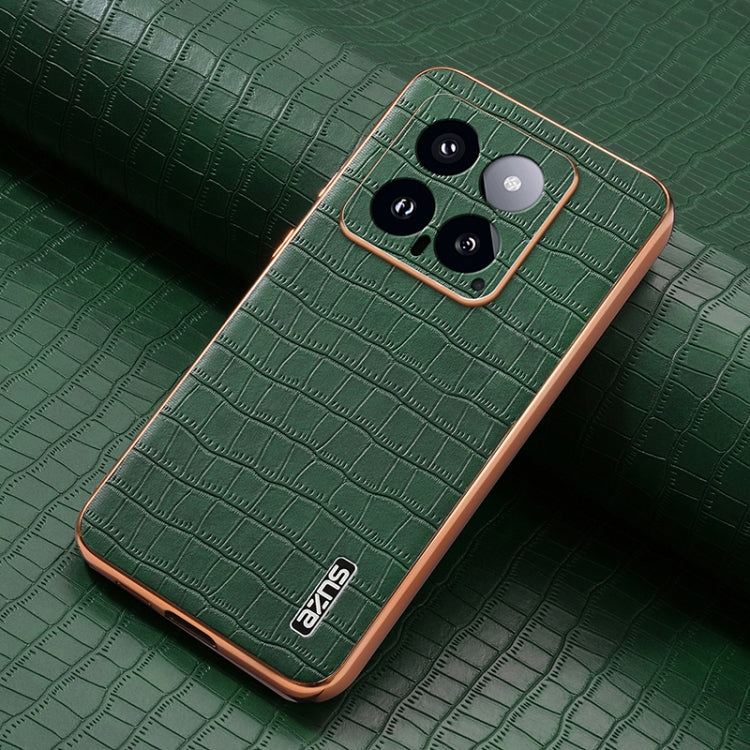 For Xiaomi 14 AZNS Electroplated Frame Crocodile Texture Full Coverage Phone Case(Green) - 14 Cases by AZNS | Online Shopping South Africa | PMC Jewellery | Buy Now Pay Later Mobicred