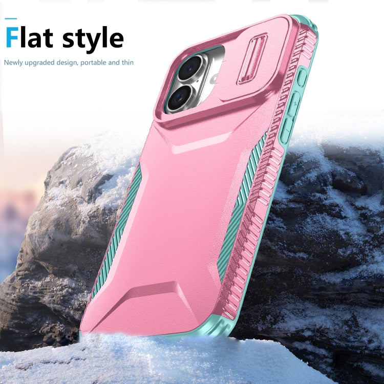 For iPhone 16 Plus Sliding Camshield Phone Case(Pink + Grey Green) - iPhone 16 Plus Cases by PMC Jewellery | Online Shopping South Africa | PMC Jewellery | Buy Now Pay Later Mobicred