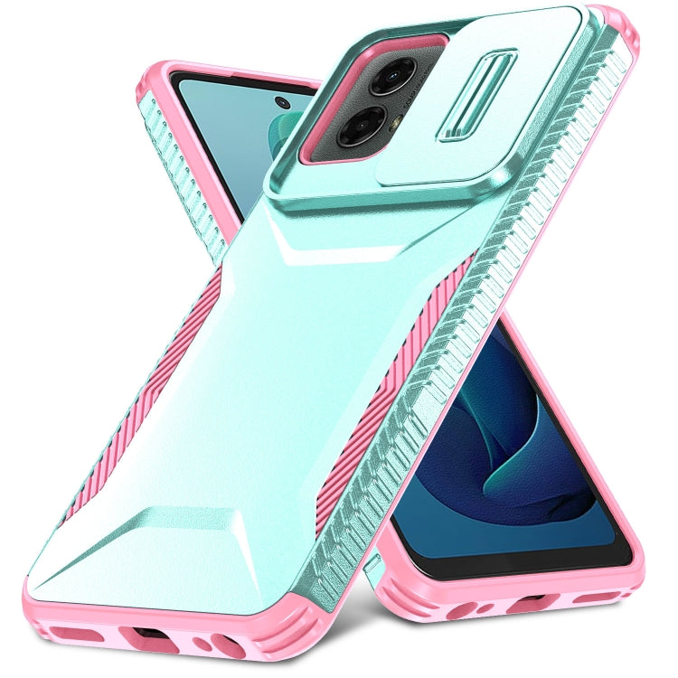 For Motorola Moto G 5G 2024 Sliding Camshield Phone Case(Grey Green + Pink) - Motorola Cases by PMC Jewellery | Online Shopping South Africa | PMC Jewellery | Buy Now Pay Later Mobicred