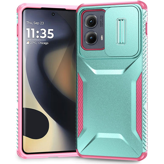 For Motorola Edge 5G 2024 Sliding Camshield Phone Case(Grey Green + Pink) - Motorola Cases by PMC Jewellery | Online Shopping South Africa | PMC Jewellery | Buy Now Pay Later Mobicred