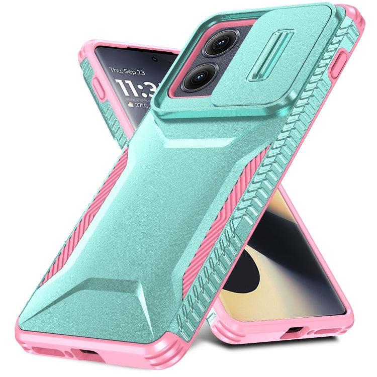 For Motorola Edge 5G 2024 Sliding Camshield Phone Case(Grey Green + Pink) - Motorola Cases by PMC Jewellery | Online Shopping South Africa | PMC Jewellery | Buy Now Pay Later Mobicred