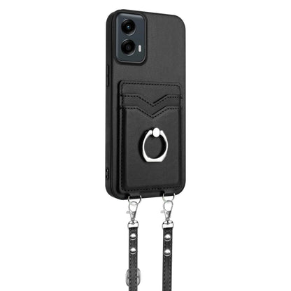 For Motorola Moto G 5G 2024 R20 Crossbody Rope Ring Card Holder Phone Case(Black) - Motorola Cases by PMC Jewellery | Online Shopping South Africa | PMC Jewellery | Buy Now Pay Later Mobicred