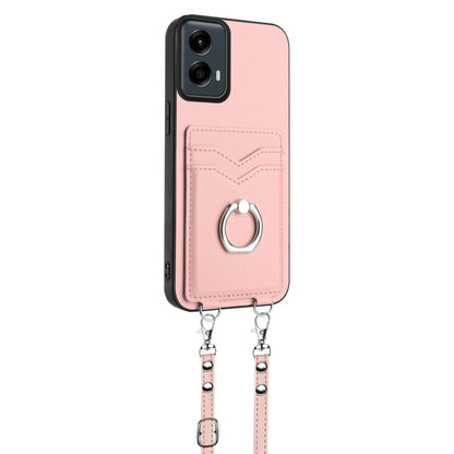 For Motorola Moto G Play 2024 5G R20 Crossbody Rope Ring Card Holder Phone Case(Pink) - Motorola Cases by PMC Jewellery | Online Shopping South Africa | PMC Jewellery | Buy Now Pay Later Mobicred