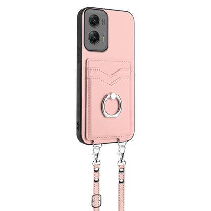 For Motorola Moto G Stylus 5G 2024 R20 Crossbody Rope Ring Card Holder Phone Case(Pink) - Motorola Cases by PMC Jewellery | Online Shopping South Africa | PMC Jewellery | Buy Now Pay Later Mobicred