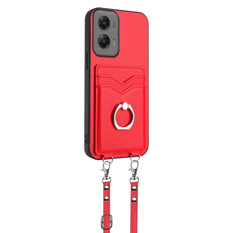 For Motorola Moto G Stylus 5G 2024 R20 Crossbody Rope Ring Card Holder Phone Case(Red) - Motorola Cases by PMC Jewellery | Online Shopping South Africa | PMC Jewellery | Buy Now Pay Later Mobicred