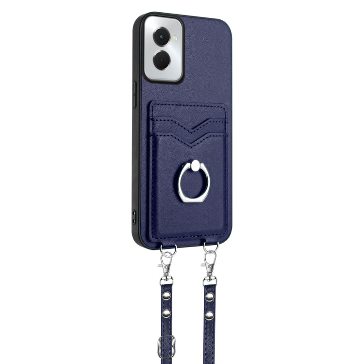 For Motorola Moto G Power 5G 2024 R20 Crossbody Rope Ring Card Holder Phone Case(Blue) - Motorola Cases by PMC Jewellery | Online Shopping South Africa | PMC Jewellery | Buy Now Pay Later Mobicred