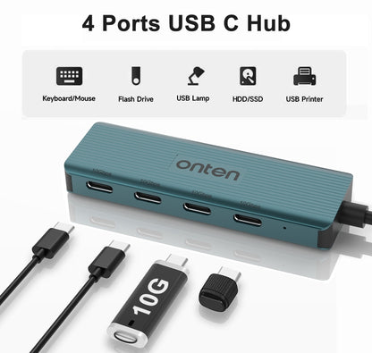 Onten UC620 10Gbps USB-C / Type-C to USB 3.2 Gen2 4 in 1 Multi-function HUB Docking Station, Length:13cm(Green) - USB HUB by Onten | Online Shopping South Africa | PMC Jewellery | Buy Now Pay Later Mobicred