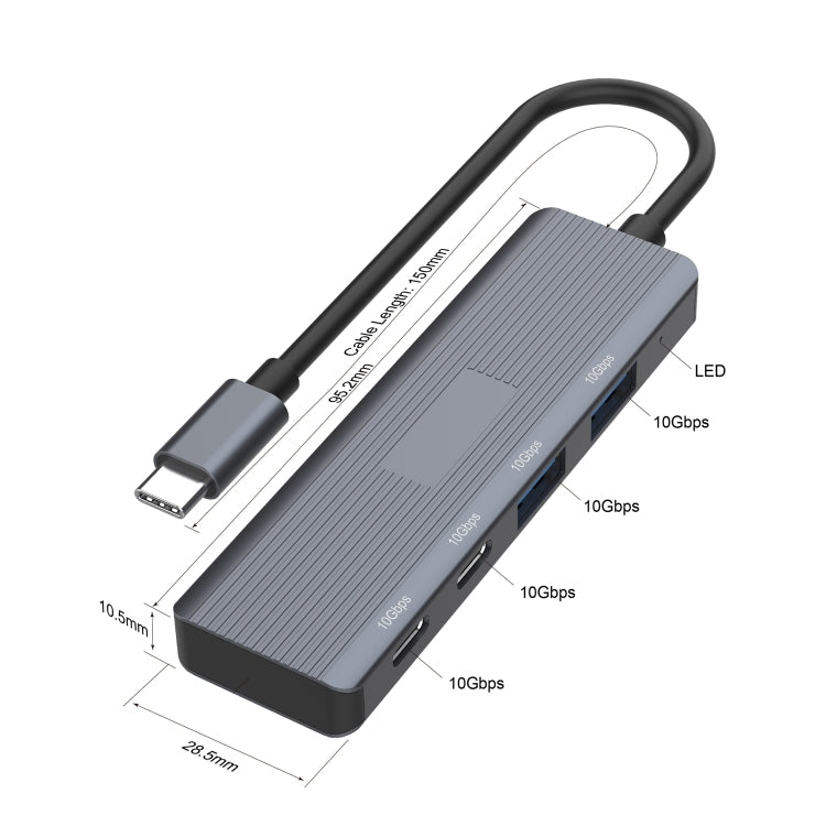 Onten UC622 10Gbps USB-C / Type-C to 2 x USB + 2 x USB-C / Type-C 4 in 1 HUB Docking Station, Length:1.5m(Grey) - USB HUB by Onten | Online Shopping South Africa | PMC Jewellery | Buy Now Pay Later Mobicred