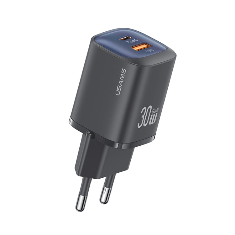 USAMS CC254 30W USB+USB-C / Type-C Dual Port GaN Fast Charger, EU Plug(Black) - USB Charger by USAMS | Online Shopping South Africa | PMC Jewellery | Buy Now Pay Later Mobicred