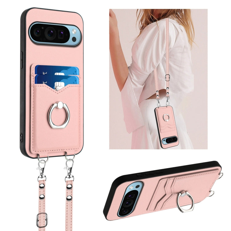 For Google Pixel 9 Pro XL R20 Crossbody Rope Ring Card Holder Phone Case(Pink) - Google Cases by PMC Jewellery | Online Shopping South Africa | PMC Jewellery | Buy Now Pay Later Mobicred