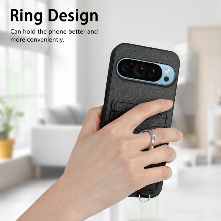 For Google Pixel 9 / 9 Pro R20 Crossbody Rope Ring Card Holder Phone Case(Black) - Google Cases by PMC TechLife | Online Shopping South Africa | PMC TechLife | Buy Now Pay Later Mobicred