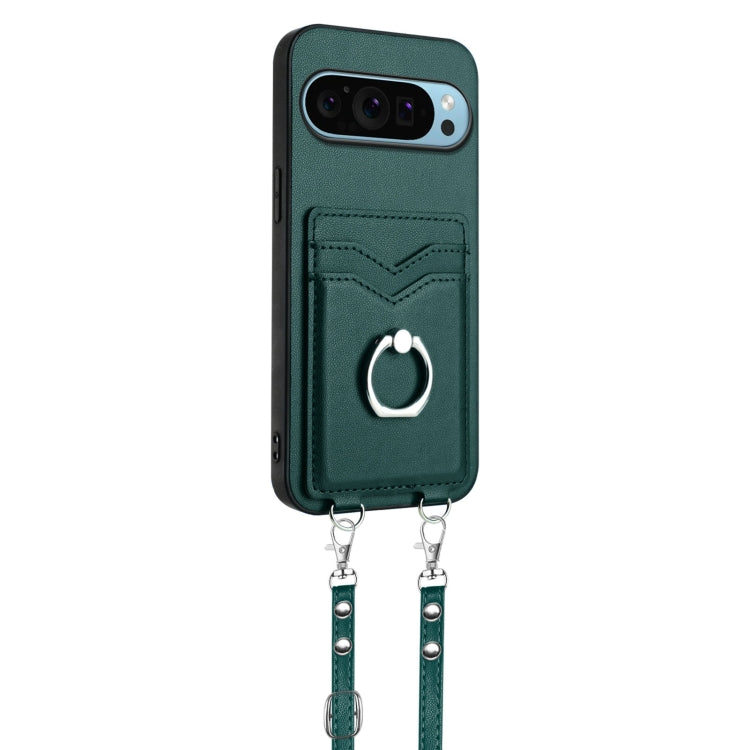 For Google Pixel 9 / 9 Pro R20 Crossbody Rope Ring Card Holder Phone Case(Green) - Google Cases by PMC Jewellery | Online Shopping South Africa | PMC Jewellery | Buy Now Pay Later Mobicred