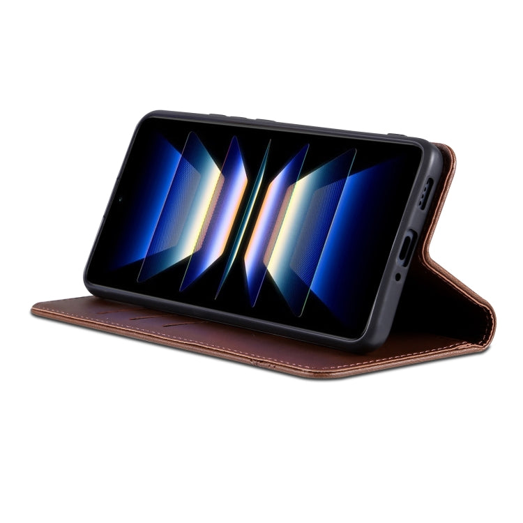 For Redmi Note 14 Pro 5G AZNS Magnetic Calf Texture Flip Leather Phone Case(Dark Brown) - free shipping - PMC Jewellery - Order now!