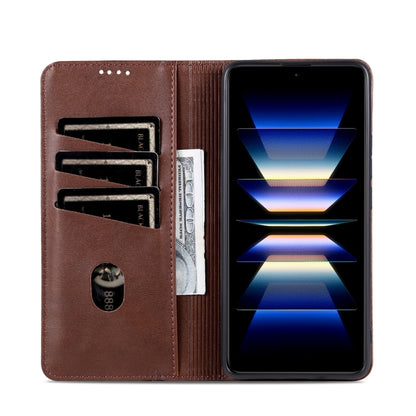 For Redmi Note 14 Pro+ 5G AZNS Magnetic Calf Texture Flip Leather Phone Case(Dark Brown) - Note 14 Pro+ Cases by AZNS | Online Shopping South Africa | PMC Jewellery | Buy Now Pay Later Mobicred