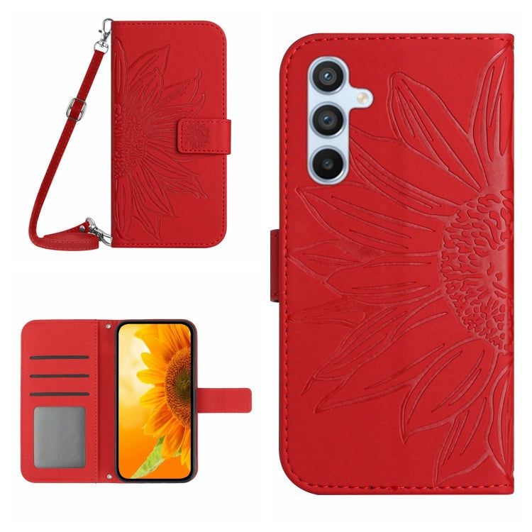 For Samsung Galaxy S25+ 5G Skin Feel Sun Flower Embossed Flip Leather Phone Case with Lanyard(Red) - Galaxy S25+ 5G Cases by PMC Jewellery | Online Shopping South Africa | PMC Jewellery | Buy Now Pay Later Mobicred