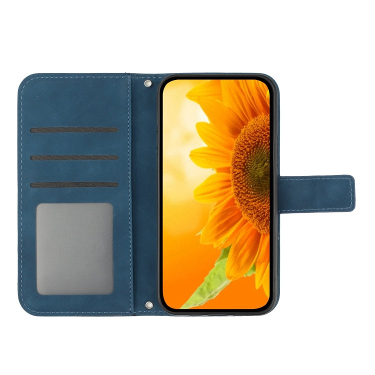 For Samsung Galaxy S25 Ultra 5G Skin Feel Sun Flower Embossed Flip Leather Phone Case with Lanyard(Inky Blue) - Galaxy S25 Ultra 5G Cases by PMC Jewellery | Online Shopping South Africa | PMC Jewellery | Buy Now Pay Later Mobicred