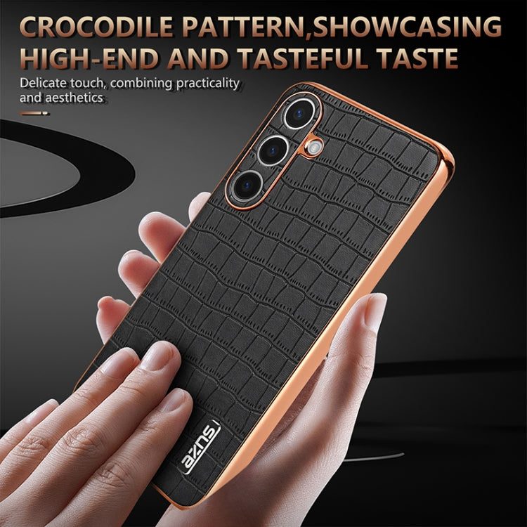 For Samsung Galaxy S25 5G AZNS Electroplated Frame Crocodile Texture Full Coverage Phone Case(Black) - Galaxy S25 5G Cases by AZNS | Online Shopping South Africa | PMC Jewellery | Buy Now Pay Later Mobicred