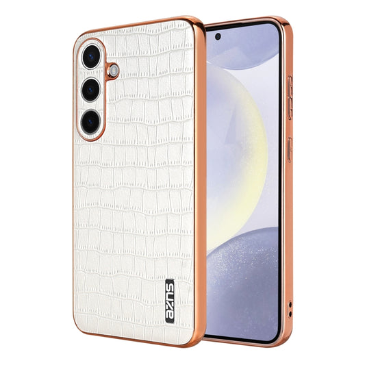 For Samsung Galaxy S25 5G AZNS Electroplated Frame Crocodile Texture Full Coverage Phone Case(White) - Galaxy S25 5G Cases by AZNS | Online Shopping South Africa | PMC Jewellery | Buy Now Pay Later Mobicred