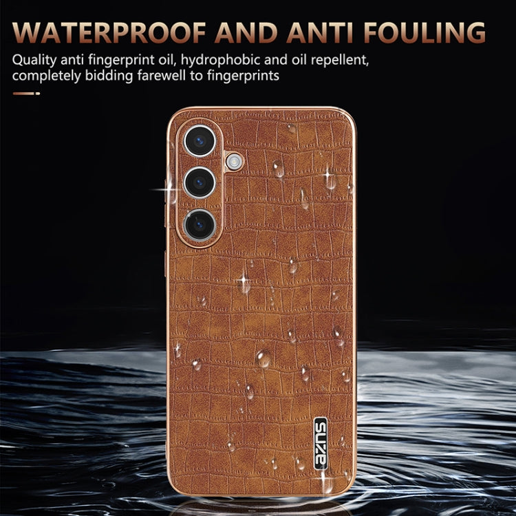 For Samsung Galaxy S25+ 5G AZNS Electroplated Frame Crocodile Texture Full Coverage Phone Case(Brown) - Galaxy S25+ 5G Cases by AZNS | Online Shopping South Africa | PMC Jewellery | Buy Now Pay Later Mobicred