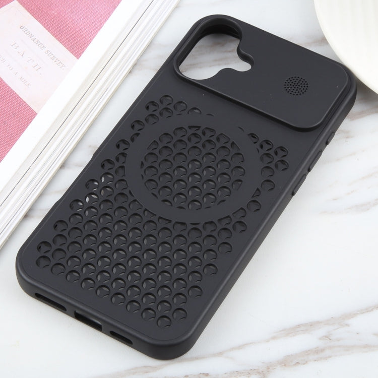 For iPhone 16 Pure Color Honeycomb Aromatherapy MagSafe Phone Case(Black) - iPhone 16 Cases by PMC TechLife | Online Shopping South Africa | PMC TechLife | Buy Now Pay Later Mobicred