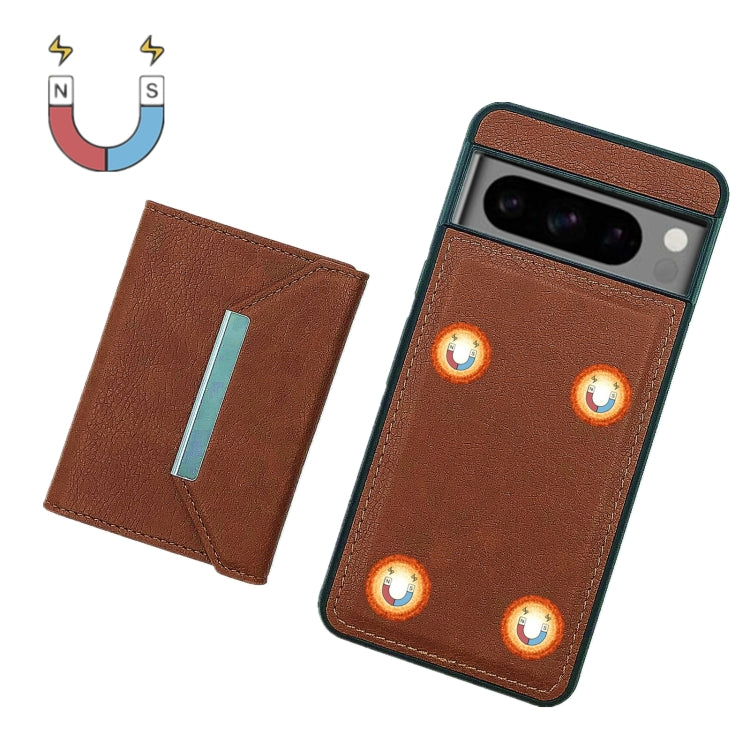 For Google Pixel 9 / 9 Pro Solid Color Metal Buckle Card Slots Bag Phone Case(Brown) - Google Cases by PMC TechLife | Online Shopping South Africa | PMC TechLife | Buy Now Pay Later Mobicred