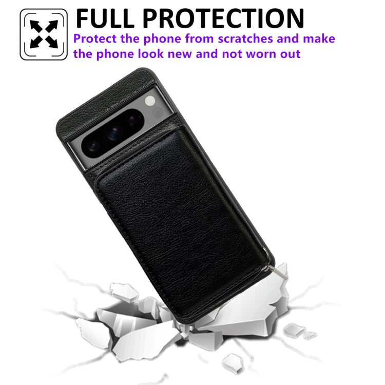 For Google Pixel 8 Pro Solid Color Zipper 11-Card Slots Bag Phone Case with Lanyard(Black) - Google Cases by PMC TechLife | Online Shopping South Africa | PMC TechLife | Buy Now Pay Later Mobicred