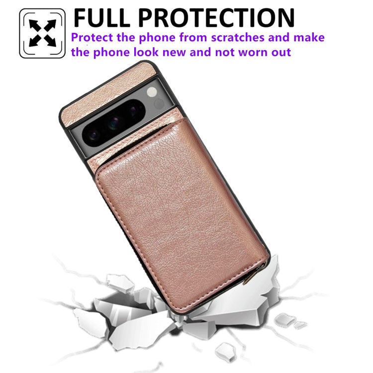 For Google Pixel 7a Solid Color Zipper 11-Card Slots Bag Phone Case with Lanyard(Rose Gold) - Google Cases by PMC TechLife | Online Shopping South Africa | PMC TechLife | Buy Now Pay Later Mobicred
