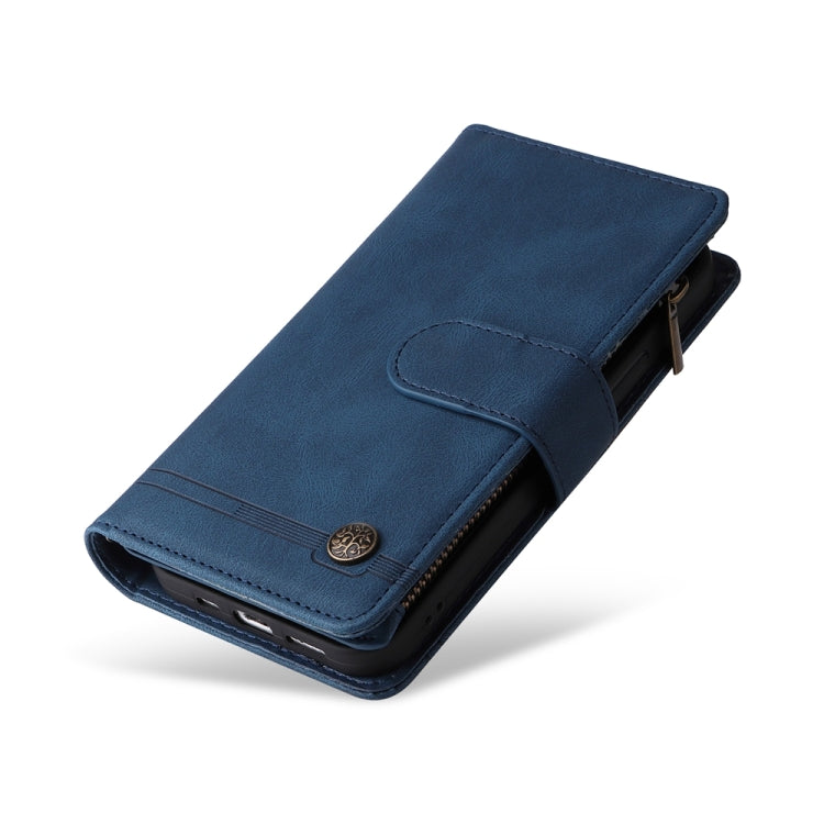 For iPhone 16 Pro Skin Feel Multi-Card Wallet Zipper Leather Phone Case(Blue) - iPhone 16 Pro Cases by PMC Jewellery | Online Shopping South Africa | PMC Jewellery | Buy Now Pay Later Mobicred