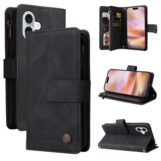 For iPhone 16 Plus Skin Feel Multi-Card Wallet Zipper Leather Phone Case(Black) - iPhone 16 Plus Cases by PMC Jewellery | Online Shopping South Africa | PMC Jewellery | Buy Now Pay Later Mobicred