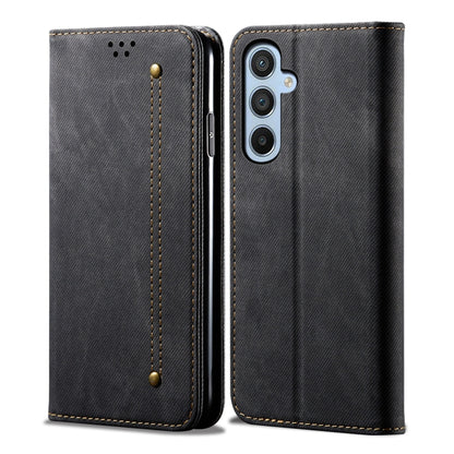 For Samsung Galaxy S25+ 5G Denim Texture Casual Style Horizontal Flip Leather Case(Black) - Galaxy S25+ 5G Cases by PMC Jewellery | Online Shopping South Africa | PMC Jewellery | Buy Now Pay Later Mobicred