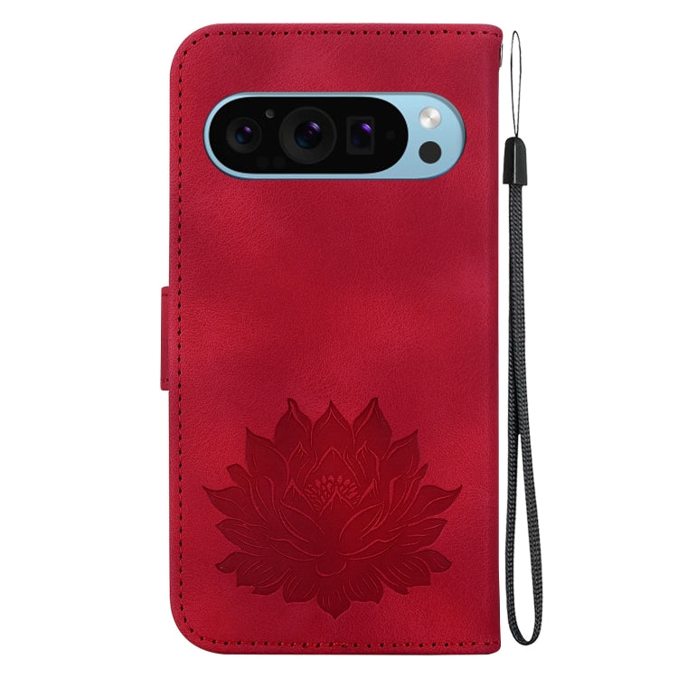 For Google Pixel 9 Pro Lotus Embossed Leather Phone Case(Red) - Google Cases by PMC Jewellery | Online Shopping South Africa | PMC Jewellery | Buy Now Pay Later Mobicred