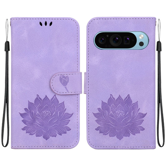 For Google Pixel 9 Pro Lotus Embossed Leather Phone Case(Purple) - Google Cases by PMC Jewellery | Online Shopping South Africa | PMC Jewellery | Buy Now Pay Later Mobicred