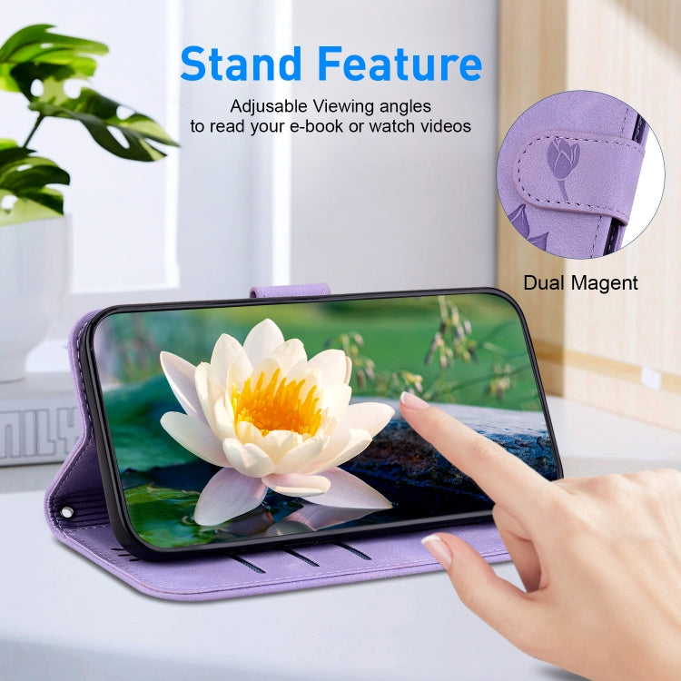 For Google Pixel 9 Lotus Embossed Leather Phone Case(Purple) - Google Cases by PMC TechLife | Online Shopping South Africa | PMC TechLife | Buy Now Pay Later Mobicred