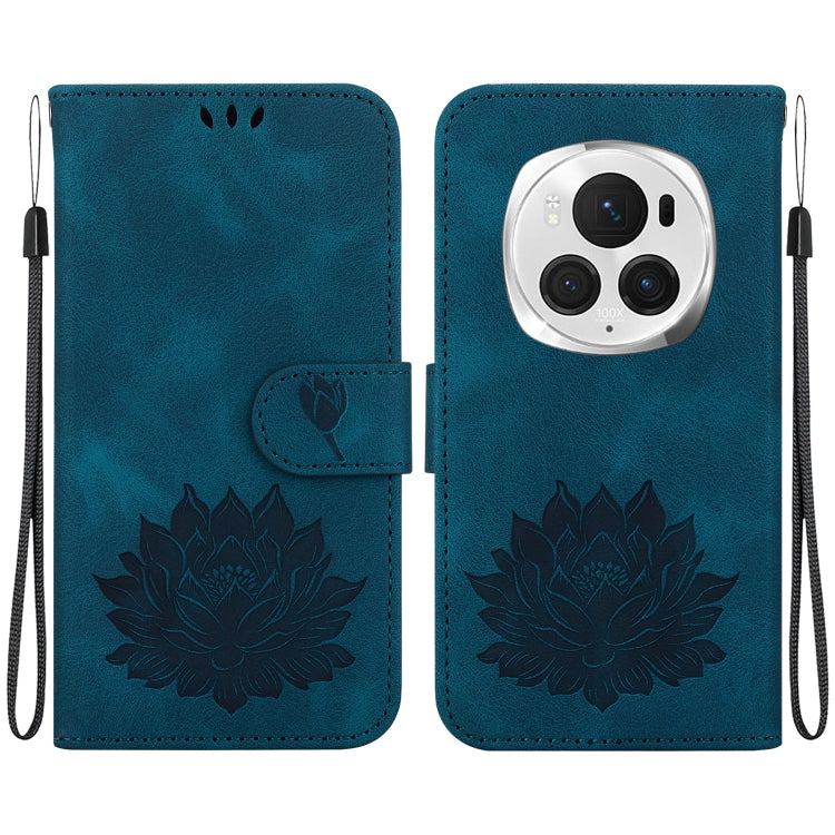 For Honor Magic6 Pro Lotus Embossed Leather Phone Case(Dark Blue) - Honor Cases by PMC Jewellery | Online Shopping South Africa | PMC Jewellery | Buy Now Pay Later Mobicred